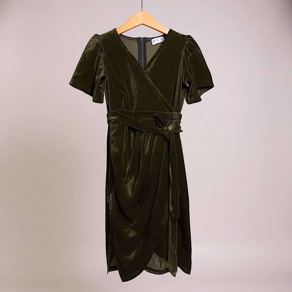Ivy City Co Olive Green Velvet Wrap Dress